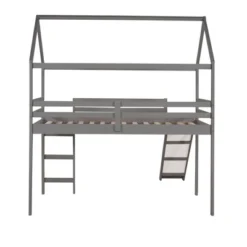 House Shape Twin Size Loft Bed With Slide, Gray - ModernLuxe -Children Household Series GUEST fd183ccb 863d 46fc a756 a29406a8cd33