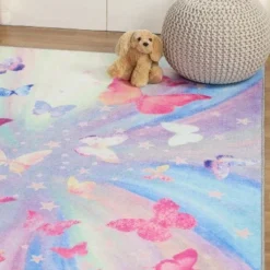 Butterfly Colorful Kids Playroom Nursery Washable Indoor Area Rug By Blue Nile Mills -Children Household Series GUEST ff0f7c9f bfd8 47e3 ad55 3c28917e827b